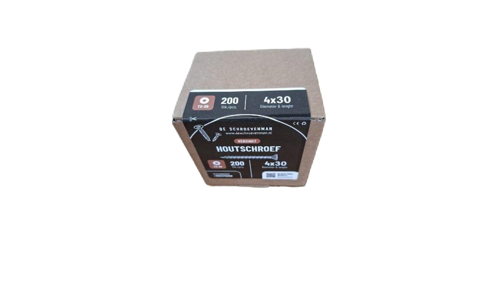 Houtschroef 4×30 deeldraad 200 stuks.